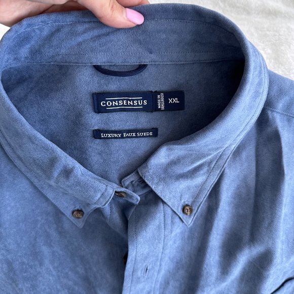 Vintage vegan suede button front shirt blue - Picture 9 of 11